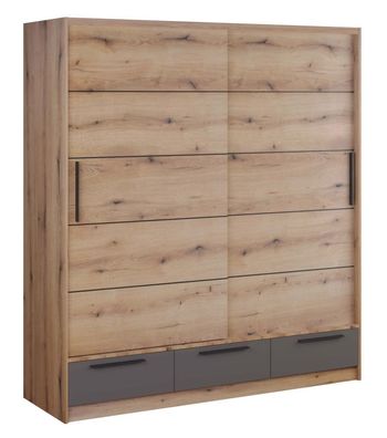 Schiebetürenschrank / Kleiderschrank Sidonia 08, Farbe: Eiche Artisan / Grau - A