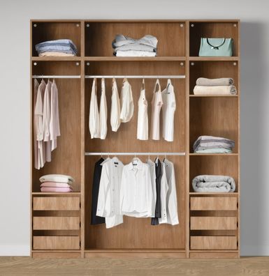 Offener Kleiderschrank | breit | 3 Kleiderstangen | Farbe: Eiche Puccini | 3 Inn