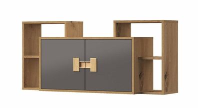 Jugendzimmer - Hängeschrank Garian 12, Farbe: Eiche / Grau - Abmessungen: 53 x 1