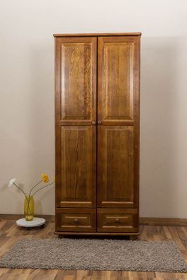 Kleiderschrank Kiefer Vollholz massiv Eichefarben 012 - Abmessung 190 x 80 x 60