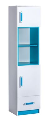 Kinderzimmer - Schrank Frank 04, Farbe: Weiß / Blau - 189 x 45 x 40 cm (H x B x