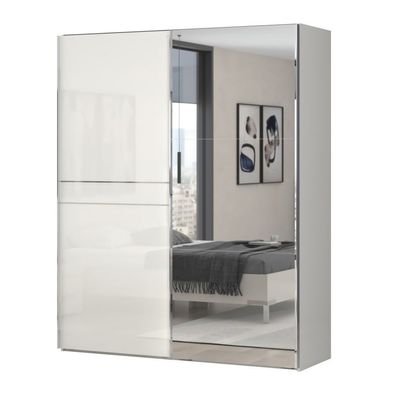 Schwebetürenschrank / Kleiderschrank Siumu 06, Farbe: Beige / Beige Hochglanz -