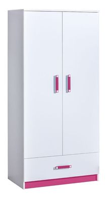Kinderzimmer - Drehtürenschrank / Kleiderschrank Frank 01, Farbe: Weiß / Rosa -
