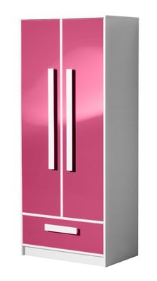 Kinderzimmer - Drehtürenschrank / Kleiderschrank Walter 01, Farbe: Weiß / Rosa H