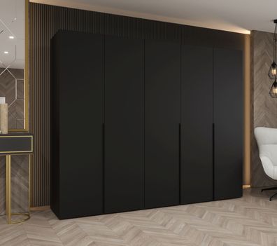 Kleiderschrank / Drehtürenschrank mit fünf Türen Eiger 39, Farbe: Schwarz, 2,5 M