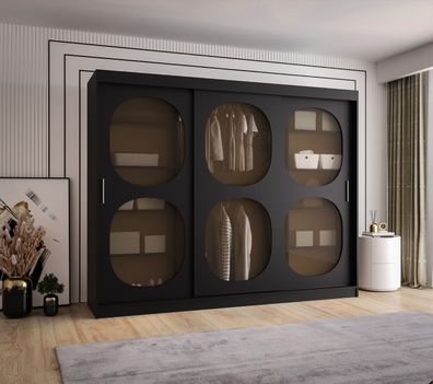 Kleiderschrank mit 10 Fächer Ortler 07, Farbe: Schwarz, 2,5 Meter breit, Schiebe