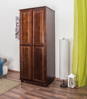 Kleiderschrank Kiefer Vollholz massiv Nussfarben 007 - Abmessung 190 x 80 x 60 c