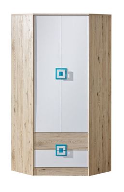 Kinderzimmer - Drehtürenschrank / Eckkleiderschrank Fabian 02, Farbe: Eiche Hell