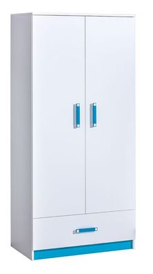 Kinderzimmer - Drehtürenschrank / Kleiderschrank Frank 01, Farbe: Weiß / Blau -