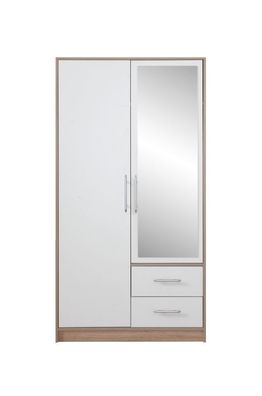 Drehtürenschrank / Kleiderschrank Hannut 13, Farbe: Weiß / Eiche - Abmessungen: