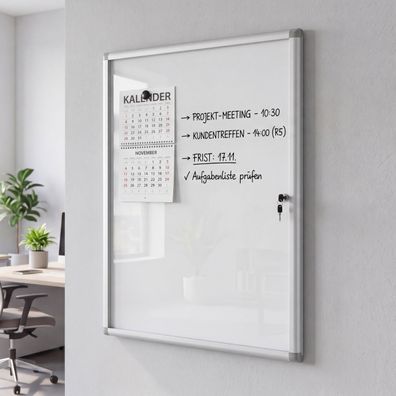 Schaukasten HWC-Q51, Whiteboard Aluminium abschließbar inkl. Zubehör 95x68x7cm
