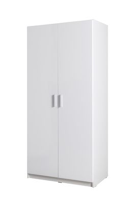 Drehtürenschrank / Kleiderschrank Messini 02, Farbe: Weiß / Weiß Hochglanz - Abm