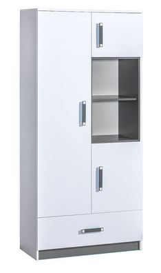 Kinderzimmer - Drehtürenschrank / Kleiderschrank Frank 03, Farbe: Weiß / Grau -