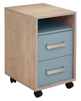 Kinderzimmer - Rollcontainer Koa 10, Farbe: Eiche / Blau - Abmessungen: 64 x 40