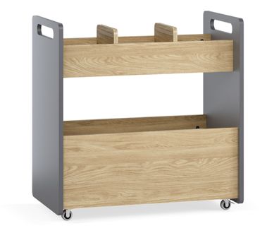 Rollwagen | Farbe: Eiche / Graphit | 4 Rollen | 4 Fächer | Maße: 70 x 40 x 71 cm