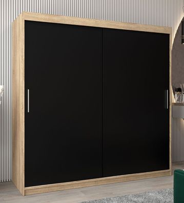 Schiebetürenschrank / Kleiderschrank Bisaurin 5A, Farbe: Eiche Sonoma / Schwarz