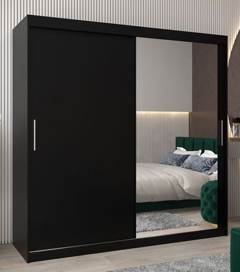 Schiebetürenschrank / Kleiderschrank Bisaurin 5C mit Spiegel, Farbe: Schwarz - A