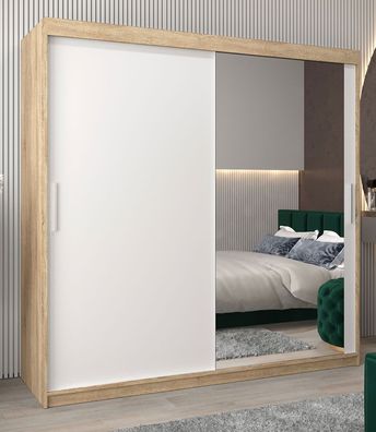 Schiebetürenschrank / Kleiderschrank Bisaurin 5C mit Spiegel, Farbe: Eiche Sonom