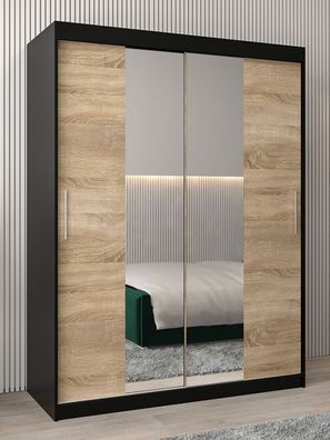 Schiebetürenschrank / Kleiderschrank Bisaurin 3B mit Spiegel, Farbe: Schwarz / E