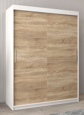 Schiebetürenschrank / Kleiderschrank Bisaurin 3A, Farbe: Weiß matt / Eiche Sonom
