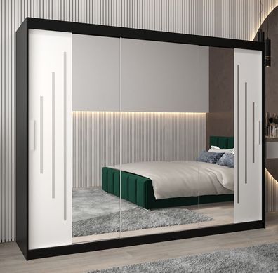 Schiebetürenschrank / Kleiderschrank mit Spiegel Tomlis 06B, Farbe: Schwarz / We