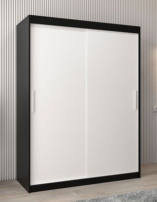 Schiebetürenschrank / Kleiderschrank Bisaurin 3A, Farbe: Schwarz / Weiß matt - A