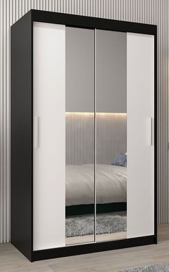 Schiebetürenschrank / Kleiderschrank Bisaurin 2B mit Spiegel, Farbe: Schwarz / W