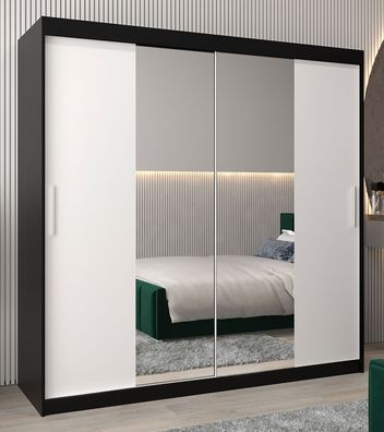 Schiebetürenschrank / Kleiderschrank Bisaurin 5B mit Spiegel, Farbe: Schwarz / W