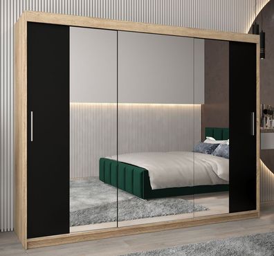 Schiebetürenschrank / Kleiderschrank Bisaurin 6C mit Spiegel, Farbe: Eiche Sonom