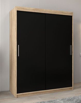 Schiebetürenschrank / Kleiderschrank Bisaurin 3A, Farbe: Eiche Sonoma / Schwarz