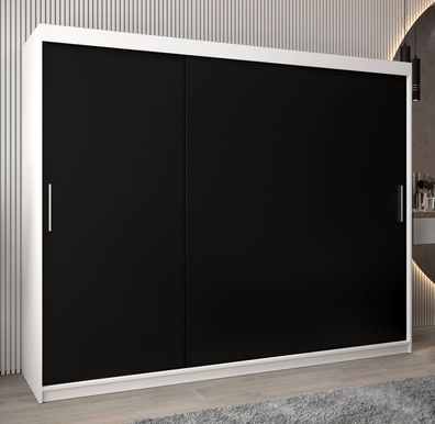 Schiebetürenschrank / Kleiderschrank Bisaurin 6A, Farbe: Weiß matt / Schwarz - A