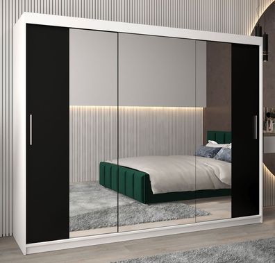 Schiebetürenschrank / Kleiderschrank Bisaurin 6C mit Spiegel, Farbe: Weiß matt