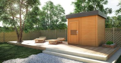 Gartensauna Tihama 40 mm, Außenmaße (B x T): 254 x 204 cm - Farbe: Eiche / Anth