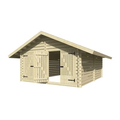 Holzschuppen / Gerätehaus mit zwei Doppeltüren, inkl. Fußboden, aus Kiefernholz,
