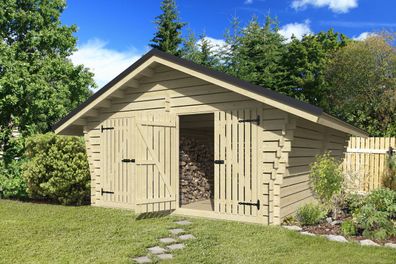 Holzschuppen / Gerätehaus aus Kiefernholz, Satteldach, 40 mm Blockbohlenhaus, in