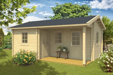 Saunahaus Oblitzen inkl. Fußboden - 70 mm Blockbohlenhaus, Grundfläche: 21,5 m²,