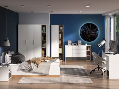Modernes Jugendzimmer Kinderzimmer - Set D Mackinac, 6-teilig, Farbe: Weiß / Eic