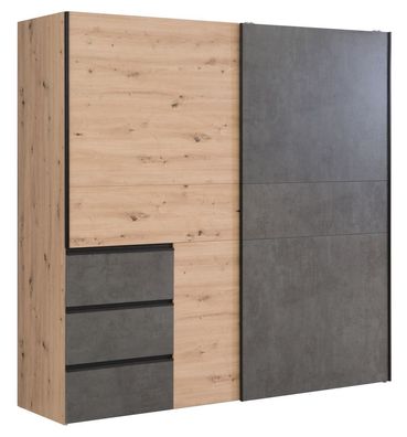 Schiebetürenschrank / Kleiderschrank Pibor 23, Farbe: Eiche / Dunkelgrau - Abmes