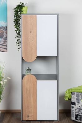 Stilvoller Jugendzimmer - Schrank Klemens 04 mit 5 Fächern, Grau / Weiß / Eiche,