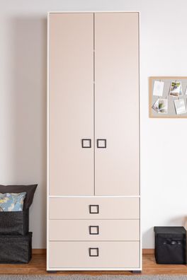 Drehtürenschrank / Kleiderschrank 18, Farbe: Weiß / Creme - Abmessungen: 236 x 8