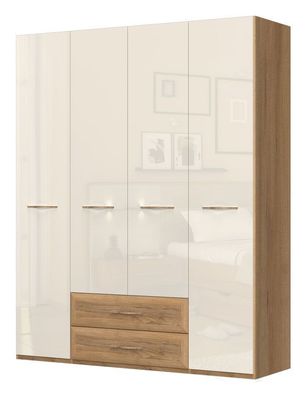 Drehtürenschrank / Kleiderschrank Gataivai 37, Farbe: Beige Hochglanz / Walnuss