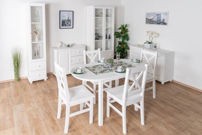 Esszimmer Komplett - Set A Junco im Landhausstil , 9-teilig, in Weiß, Kiefernhol