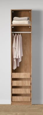 Offener Kleiderschrank | schmal | Farbe: Eiche Puccini | 4 Schubladen | 1 Kleide