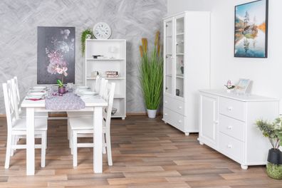 Weißes Esszimmer Komplett - Set F Junco, 8-teilig im Landhausstil, aus Kiefernho