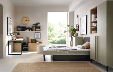 Schlafzimmer Komplett - Set C Authie, 5-teilig, Mintgrün / Eiche dunkel / Schwar