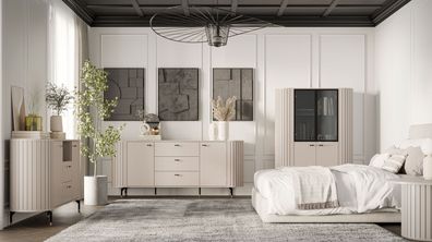 Schlafzimmer - Set C Annelin, 4-teilig, in Kaschmir, mit Dekorleisten, 2 Kommode