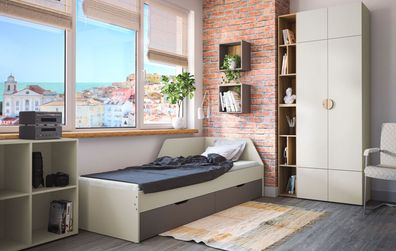 Schlafzimmer Komplett - Set B Maräne, 8-teilig, Farbe: Beige / Eiche Artisan / A