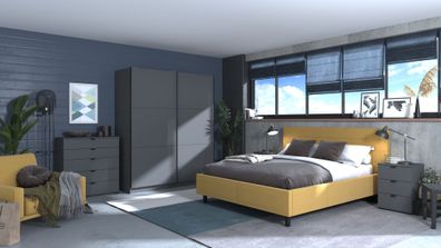 Dunkles Schlafzimmer - Set A Kule, 4-teilig, Farbe: Graphitgrau, ABS-Kantenschut