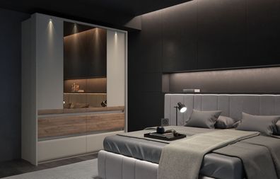 Schlafzimmer Komplett - Set D Papauta, 6-teilig, Kaschmir / Eiche dunkel