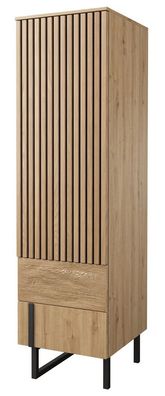 Schrank Slatina 49, Farbe: Eiche / Schwarz, teilmassiv - Abmessungen: 203 x 56 x
